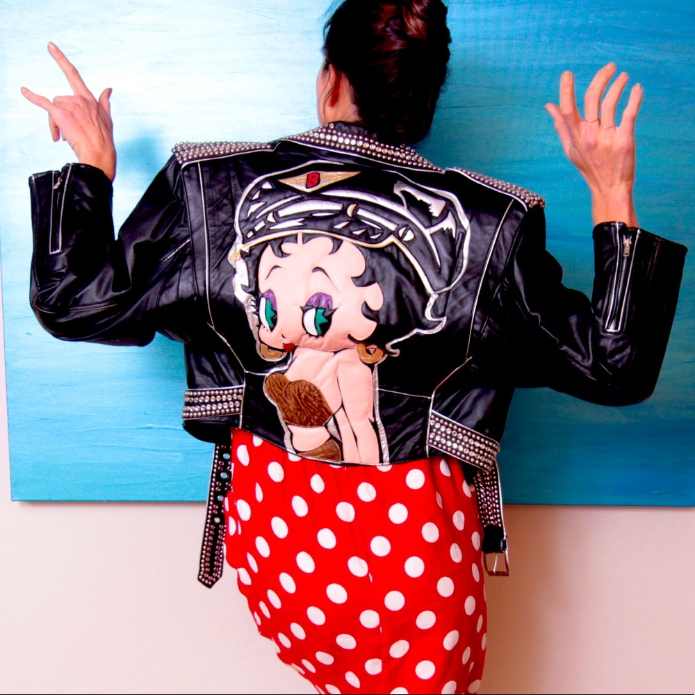 Badass Betty Boop Black Leather Jacket with Studs